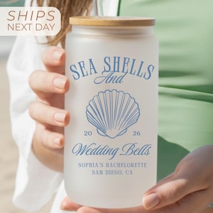 Bachelorette Cup Girls Trip Sea Shell Glass Tumbler Beach Bach Seashells and Wedding Bells Ice Coffee Cup Coastal Bachelorette Trip Gift
