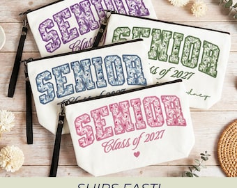 Senior 2027 Makeup Bag Personalized Class Of 2027 Pencil Pouch Graduation Gift For Her Faux Embroidery Senior Year Cosmetic Bag Travel Pouch