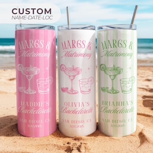 Margs and Matrimony Bachelorette Tumbler Margarita Bach Party Favor Personalized Wedding Weekend Gift Custom Girls Trip Cup Bridal Party Cup