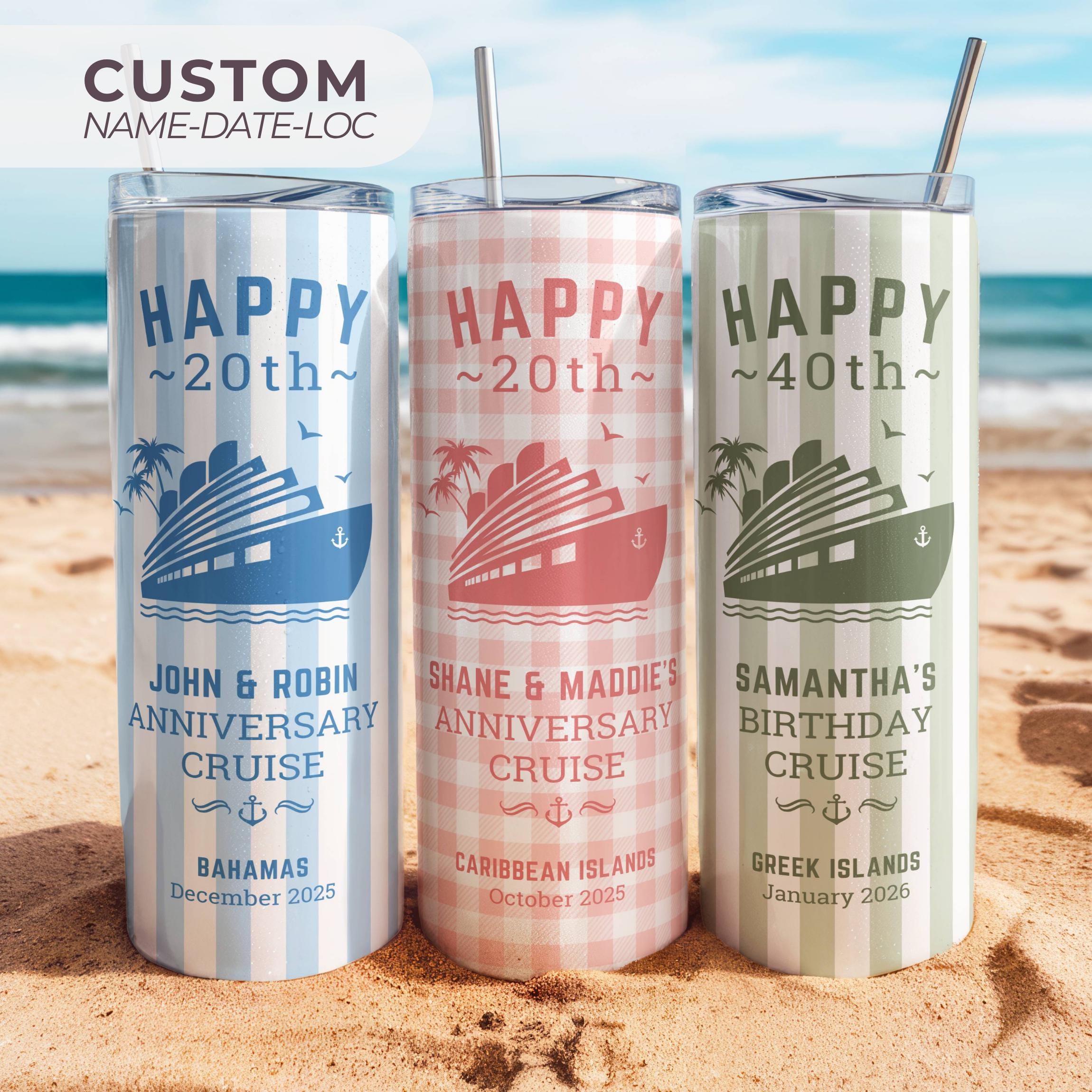 Personalized Name Cruise Tumbler With Handle And Lid - Beach Travel Cup, Summer Vacation Gift, Cruise Cup With Straw, Custom Vacation Tumbler For Adults