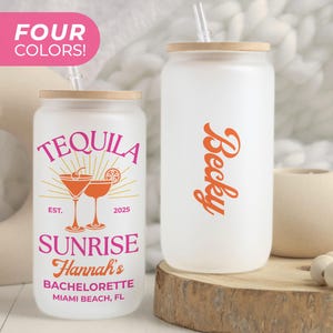 Tequila Sunrise Bachelorette Theme Glass Tumbler Custom Tequila Bach Party Gift Margarita Bachelorette Favors Tequila Sunrise Mexico Bach