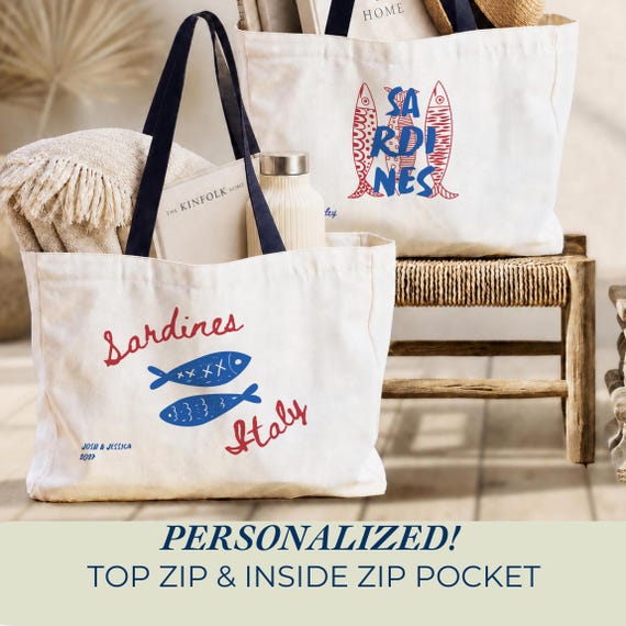 Sardines tote bag coastal tote bag personalized sardine girl summer Italian market bag Mediterranean beach bag coastal gift her Sailorcore