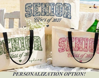 Senior 2027 Tote Bag Class Of 2027 Graduation Gift Personalized Senior Year Canvas Bag With Zipper Pocket Large School Book Bag For Her