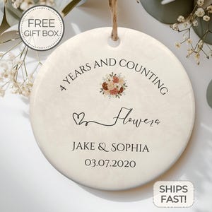 Personalized 4th Anniversary Ornament Flower Wedding Anniversary Gift Fourth Year Anniversary Ceramic Ornament 4 Years Married Keepsake Gift