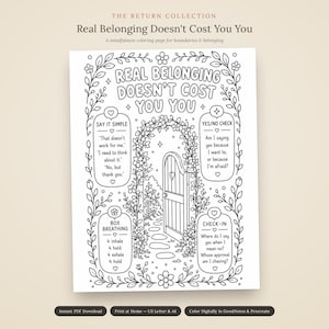 Ausmalbild „Echte Zugehörigkeit“ | Achtsamkeitsübung zu Grenzen | Ausmalbild für Erwachsene zum Thema Selbstwertgefühl | Digitaler Download