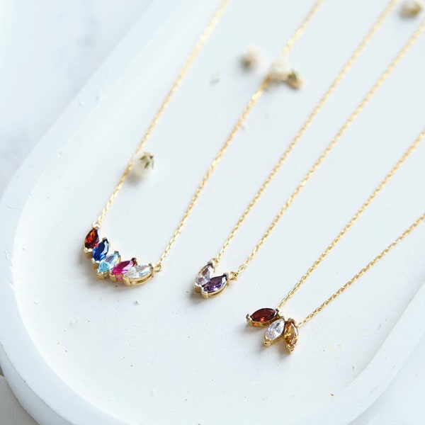 Birthstone Baguette Necklace, Family Necklace, Children's Birthstones, Mother's Day Gift, Gift for Mom, Personalized Jewelry Gift