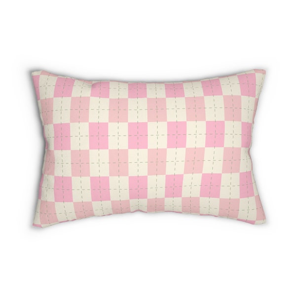 Retro Lumbar Pillow Gift for Her Mothers Day Gift Idea for Teen Gift Checkered Lumbar Pillow Pink Lumbar Pillow