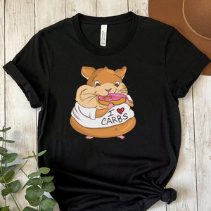 Koszulka I Love Carbs Koszulka z chomikiem Koszulka z grafiką Miłośnik pączków Koszulka z grafiką Miłośnik prezentów dla przyjaciela Zabawna koszulka z kreskówek