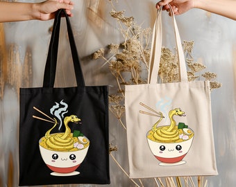 Kawaii Snake Ramen Tote Bag: Cartoon Animal Lover Gift