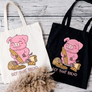 Bolso de viaje de lona de cerdo, regalo para amante de los cerdos, Bolso de mano Consigue ese pan, Bonito bolso divertido de dibujos animados para la mochila escolar, Regalo para amante de los animales