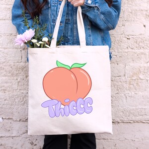 Torba podróżna Peach Canvas, gruby prezent dla plus-size, torba typu tote z kreskówkową, uroczą zabawną torbą do szkoły, prezent dla przyjaciela, torba Peach