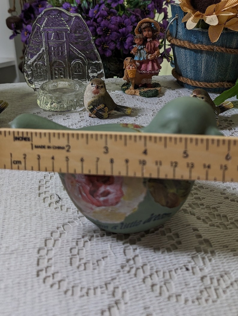 Handpainted Moss Green Ceramic Bird With Floral Designs 4x6 OOAK New ...