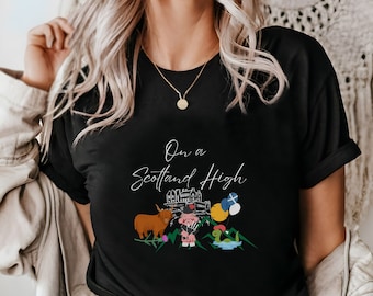 En una camiseta alta de Escocia, camisa de recuerdo de Escocia, regalo de Escocia, vaca de las Tierras Altas, camiseta de las Tierras Altas, recuerdos de Escocia, camiseta de Escocia