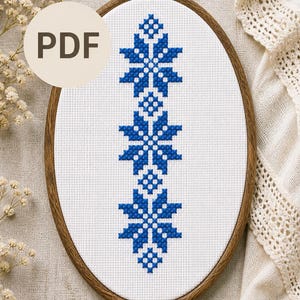 Romanian Folk Star Cross Stitch Pattern  Geometric Border Embroidery Chart (PDF Download)