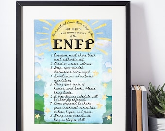 ENFP Myers Briggs Adult House Rules Poster Watercolor Print Enneagram Personality Funny House Rules Picture Personalized Wall Hanging