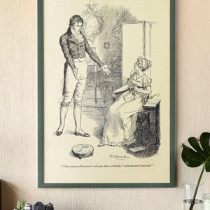 Pride and Prejudice Poster Jane Austen Gifts Elizabeth Bennett Mr Darcy Pride and Prejudice Decor Literary Poster Vintage Book Poster Gifts