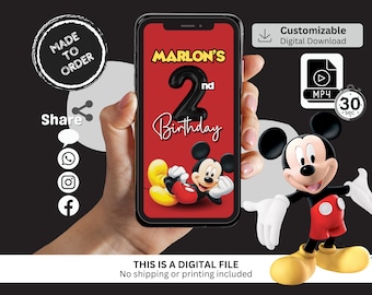 Mickey Mouse Birthday Video Invitation: Custom Animated Design (Digital Download)