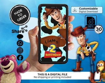 Verjaardagsvideo-uitnodiging Toy Story: aangepast geanimeerd ontwerp (digitale download)