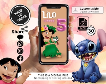 Lilo & Stitch Birthday Video Invitation: Animated Hawaiian Theme (Digital Download)