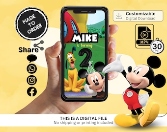 Invitación digital personalizada de cumpleaños de Mickey Mouse Clubhouse (MP4)
