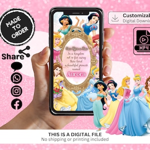 Prinzessin Video-Einladung, Disney Prinzessin Digitale Einladung, Prinzessinnen animierte Einladung, personalisierte Einladung, Individuell