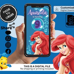 Little Mermaid Birthday Video Invitation, Ariel Custom Digital Invitation, Mermaid Animated Invitation, Personalized Invitation, Princess