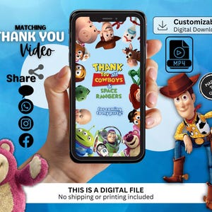 Mensagem de vídeo de agradecimento do Toy Story, Nota de agradecimento digital, Obrigado Evite, Vídeo de agradecimento, ADICIONAL, Vídeo de agradecimento correspondente, Obrigado
