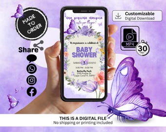 Purple Butterfly Baby Shower Video Invitation (Digital Download)