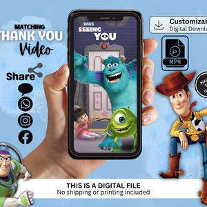 Messaggio video di ringraziamento Pixar, biglietto di ringraziamento digitale, invito di ringraziamento, video di ringraziamento, componente aggiuntivo, video di ringraziamento abbinato, video di ringraziamento
