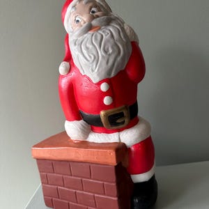 Vintage Ceramic Santa Claus Figurine - Hand-Painted Santa on Chimney - Holiday Home Décor