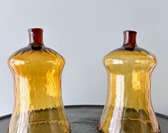 Set of 2 Amber Peg Votive Candle Homco Glass Vintage Honeycomb Holder Holders Cup Home Vtg Sconce Diamond Pair Set Interior Point Ribbed