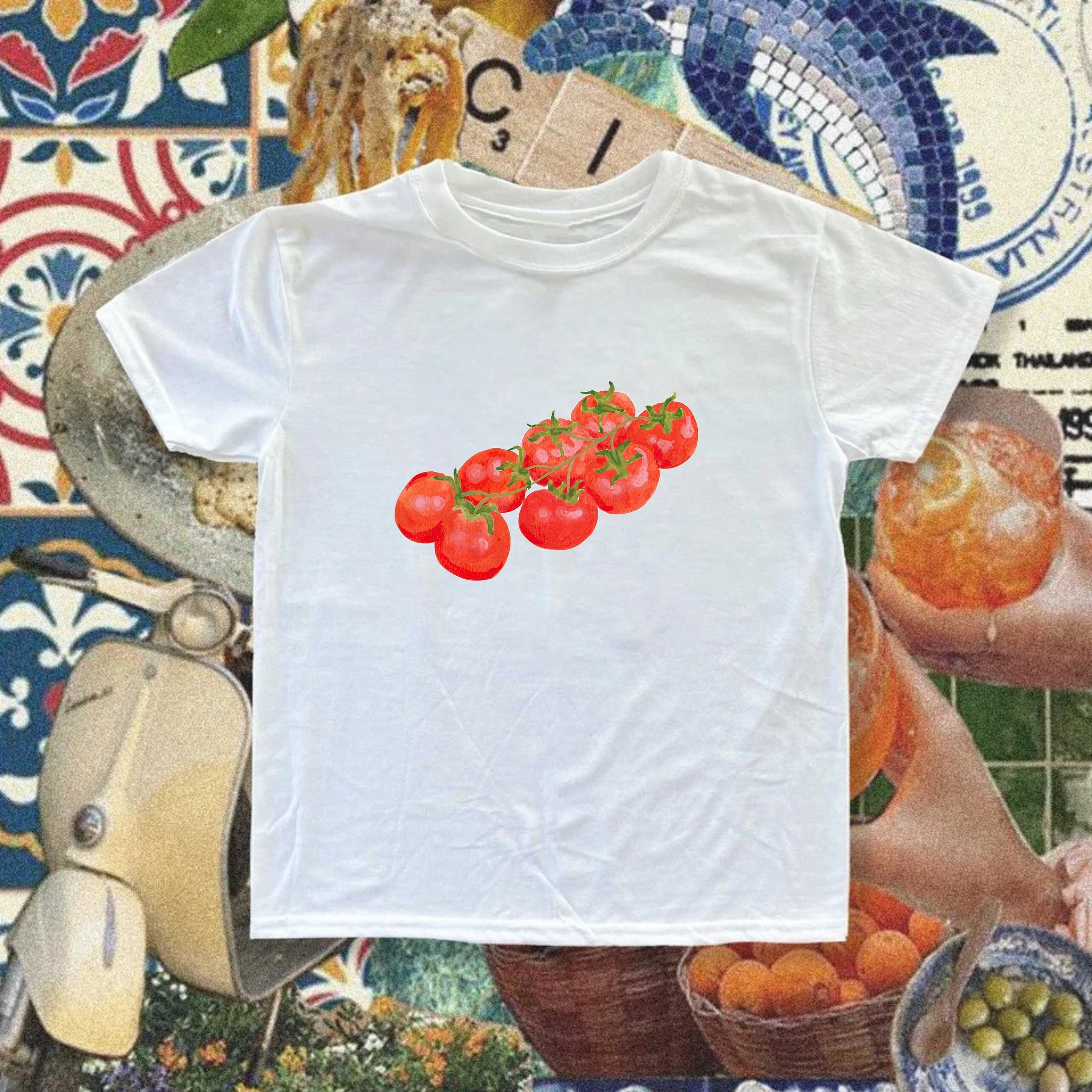 Tomato Baby Tee, Tomato Shirt, Painted Tomatoes 90s Baby Tee 