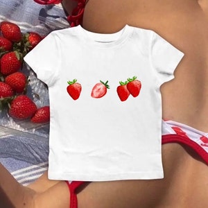 Strawberry Coquette Baby Tee, Cute Summer Aesthetic Baby Tee, Strawberry Shirt Women y2k, 90s Graphic Baby Tee, Gift for Her