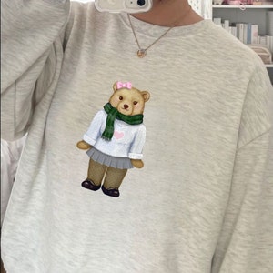 Polo Bear Sweatshirt, Trendy Coquette Teddy Bear Crewneck, Preppy Aesthetic Sweatshirt, Cute Graphic Vintage Sweater