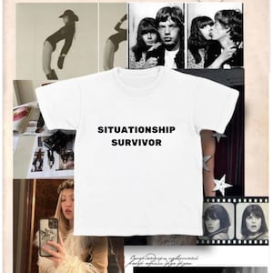 Situationship Survivor y2k Baby Tee, Trendy Hot Girl Top, 00&#39;s Inspired Iconic Slogan T-Shirt, y2k Graphic Tee, Funny Gift for Girls