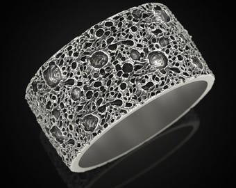 Moon Crater Ring – Textured Silver or Gold Lunar Band for Men and Women