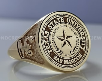 14K Solid Gold College Ring: Personalized University Class Ring
