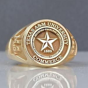Texas A&M University Commerce Gold Class Ring • 10K Solid Gold Graduation Ring • College Heirloom Jewelry • Vintage School Ring Gift