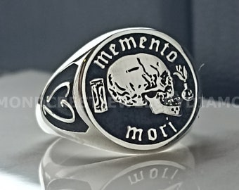 Anillo de calavera Memento Mori de plata de ley: un regalo de filosofía estoica