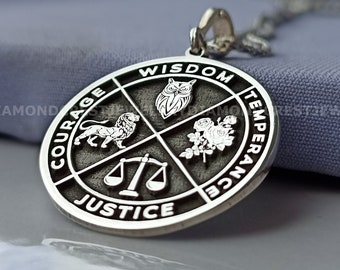 The Cardinal Virtues, Stoic Necklace,Justice Wisdom Temperance Courage Pendant,Justice Wisdom Necklace,Cardinal Virtues Ring