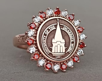 Personalized University Ring, College Class Ring, Graduation Gift, Women Rings, can be made with all school logos, High School Ring,