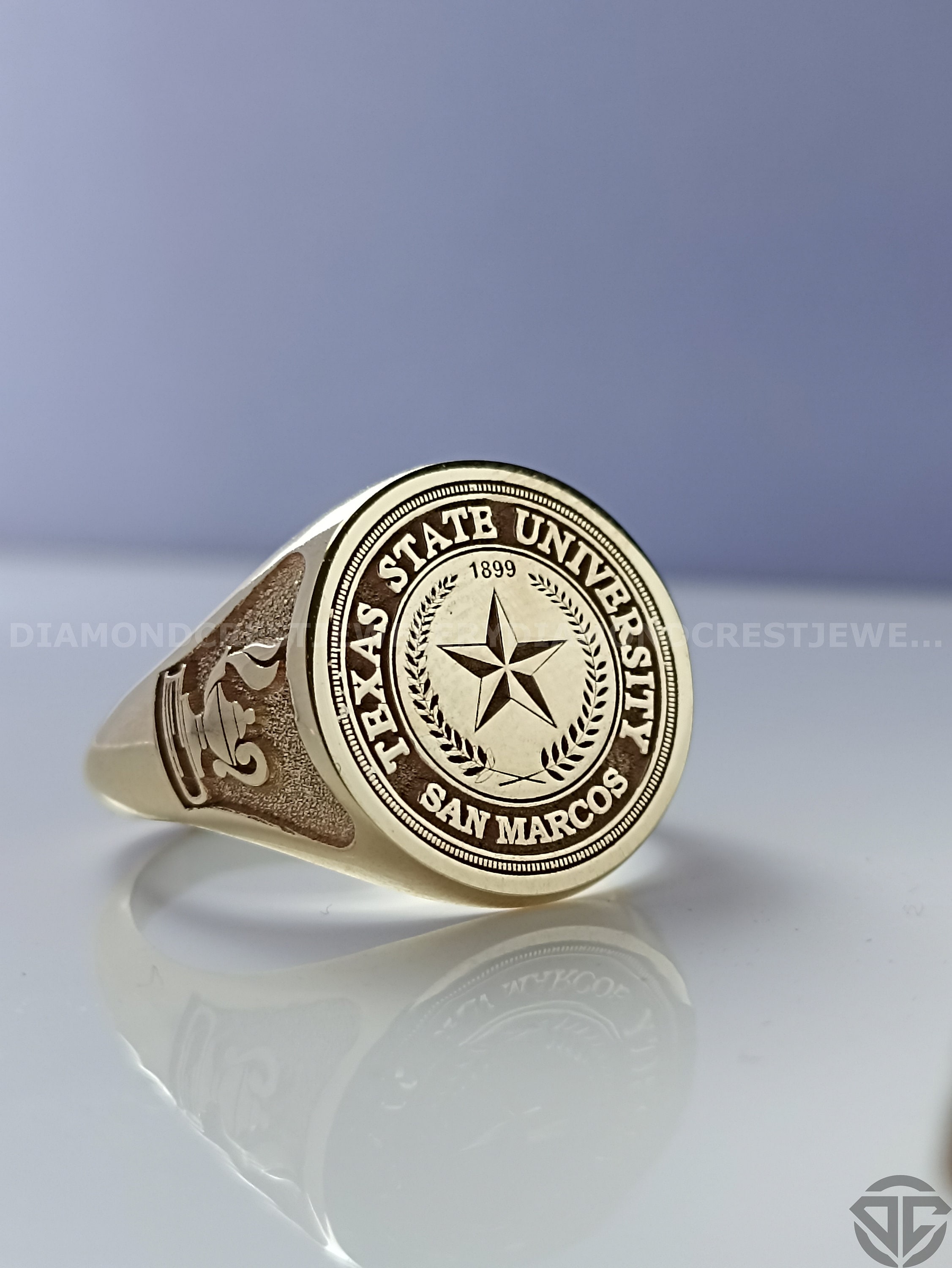 Engraved College Ring 18号 14K Solid Gold College Ring: Personalized University Class Ring