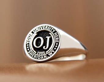 Universitätsring, Collegering, College-Klassenring, Unisex-Schulring, Silber- oder Goldring, personalisierter Abschlussring, Geschenk für Sie