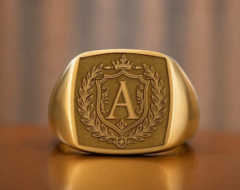 Personalisierter Initialen-Wappenring, Kronen-Monogramm-Siegelring