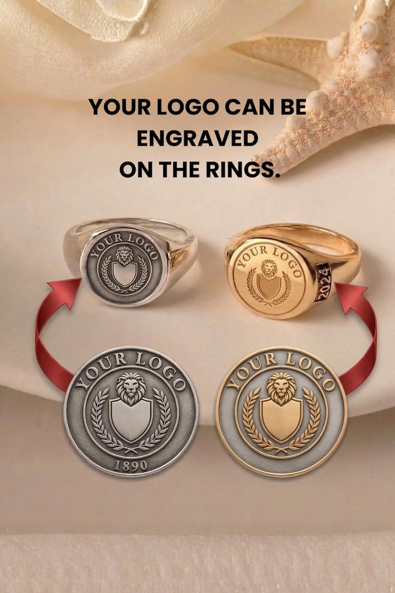 Custom University Signet Ring Gold, College Ring Personalized, Initial ...