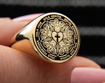 Anillo Sola Scriptura, Anillo de la Reforma, Anillo de Sello Cristiano, Anillo de la Fe, Joyería Protestante, Anillo de la Cruz