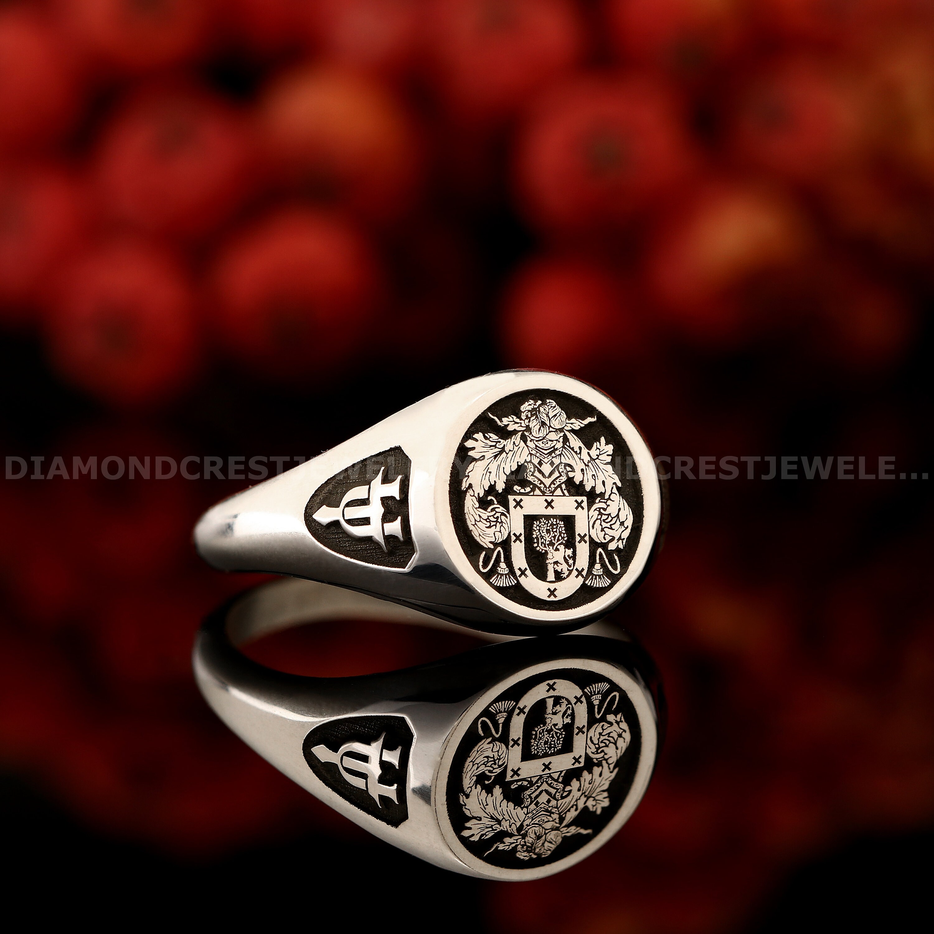 Custom Family Crest Signet Ring: Sterling Silver Coat of Arms - Etsy