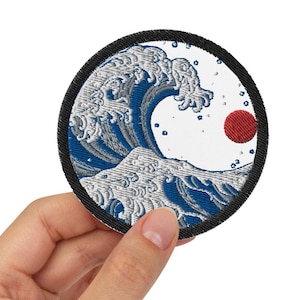 Japanese Wave Patch Japanese Embroidered Sew On Japanese Wave Iron On Jeans Patch Japanese Theme Patch Japan