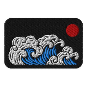 Japanese wave patch japanese embroidered sew on wave iron on jeans patch japanese theme patch japan