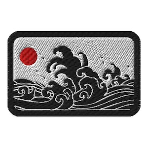 Japanese wave patch japanese embroidered sew on wave iron on black wave jeans patch japanese theme patch japan